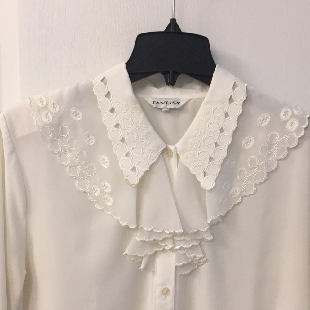 White Lace Button Down Top - Picture 2 of 11